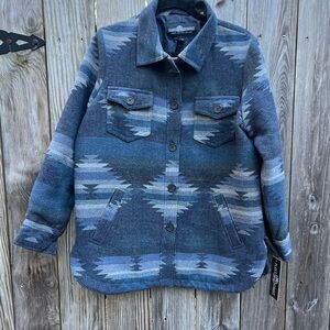 FLEET STREET Blue Indigo Aztec Wool Blend Jacket Mens Medium NWT NEW